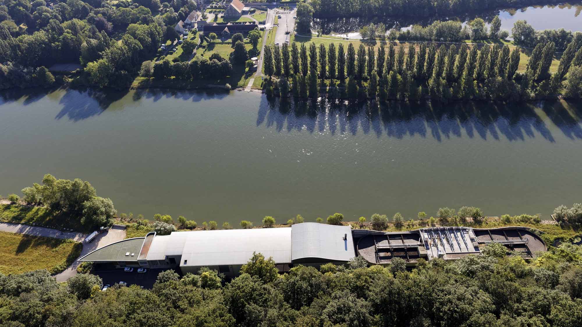 Aerial view of the Fontainebleau-Avon wastewater treatment plant (Seine-et-Marne - France)